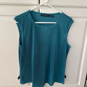 Briggs New York Blouse Teal Green Pleated Scoop‎ Neck sleeveless Shirt. size 1X